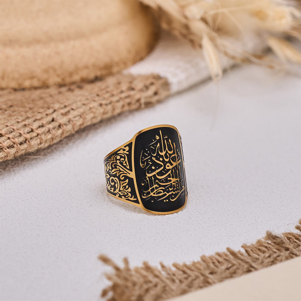 HilalHaven Black Enamel Calligraphy Ring — Titanium Steel Adjustable Band - image 3