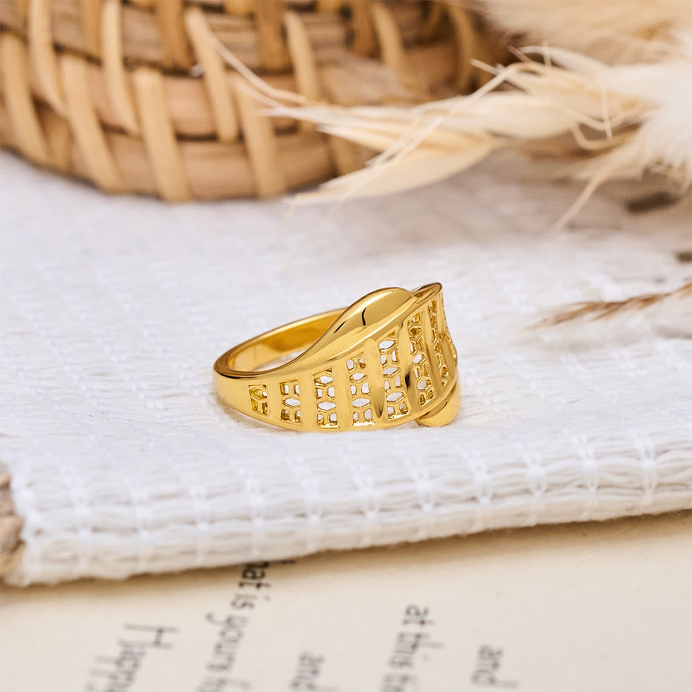 HilalHaven Polished Gold-Plated Copper Rings — Three Detailed Openwork Designs - image 10