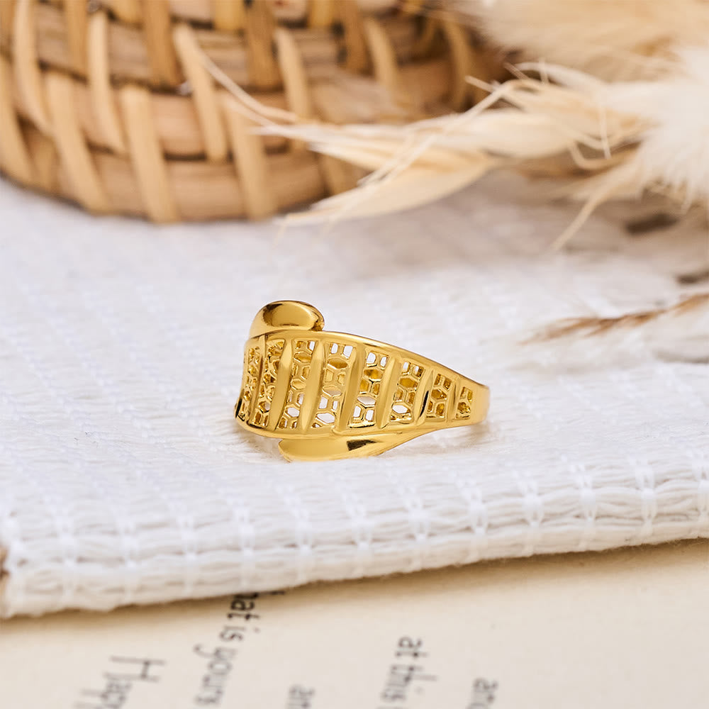 HilalHaven Polished Gold-Plated Copper Rings — Three Detailed Openwork Designs - image 11