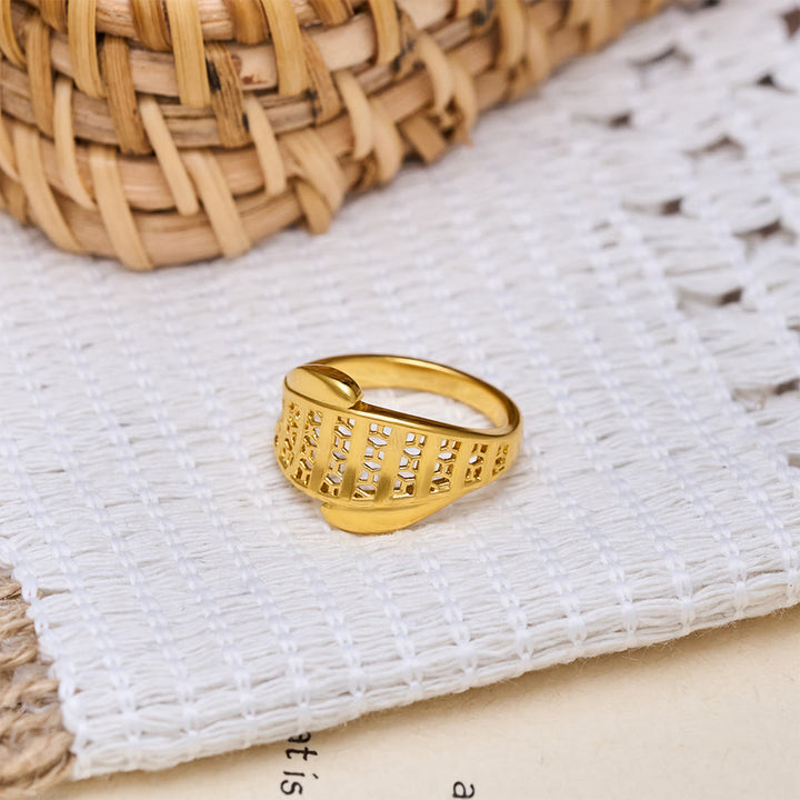HilalHaven Polished Gold-Plated Copper Rings — Three Detailed Openwork Designs - image 13