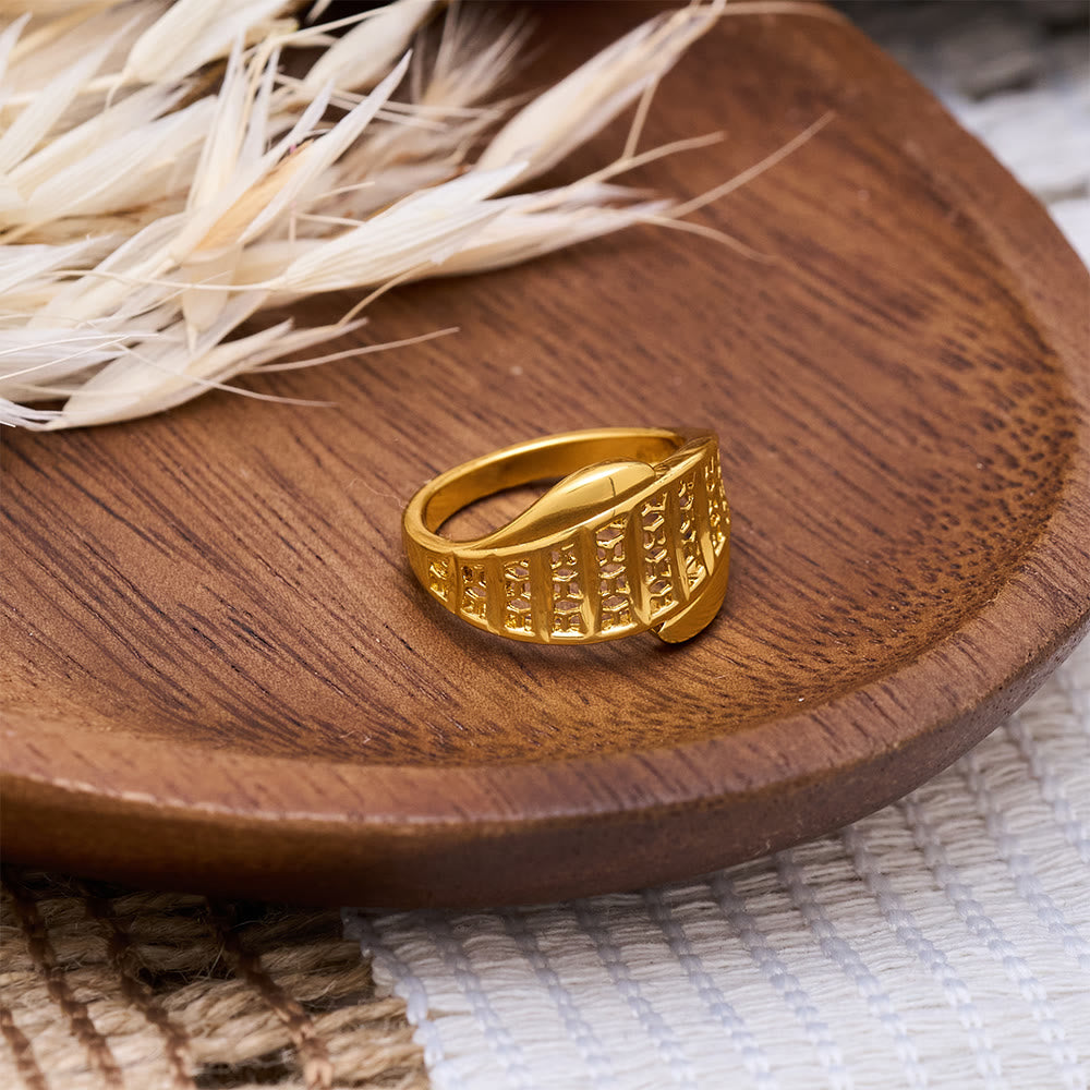 HilalHaven Polished Gold-Plated Copper Rings — Three Detailed Openwork Designs - image 12
