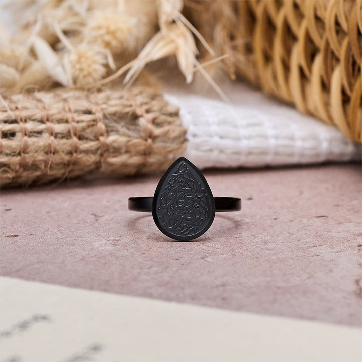 HilalHaven Blessing Drop Quranic Verse Adjustable Ring — Polished Titanium Steel - Black - image 15