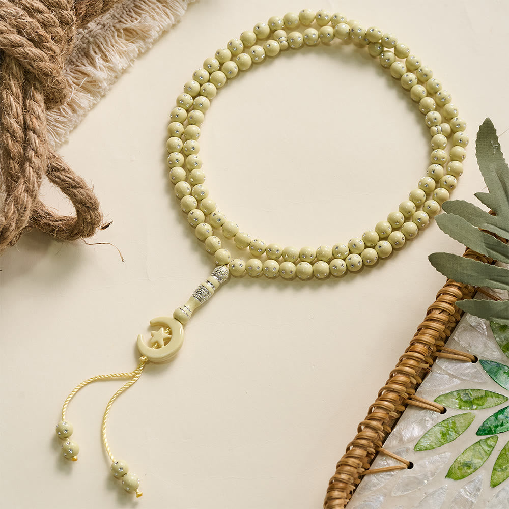HilalHaven Serene Acrylic Bead Strand — Polished Calming Tassel Meditation Beads - Light Cream Beige - image 0