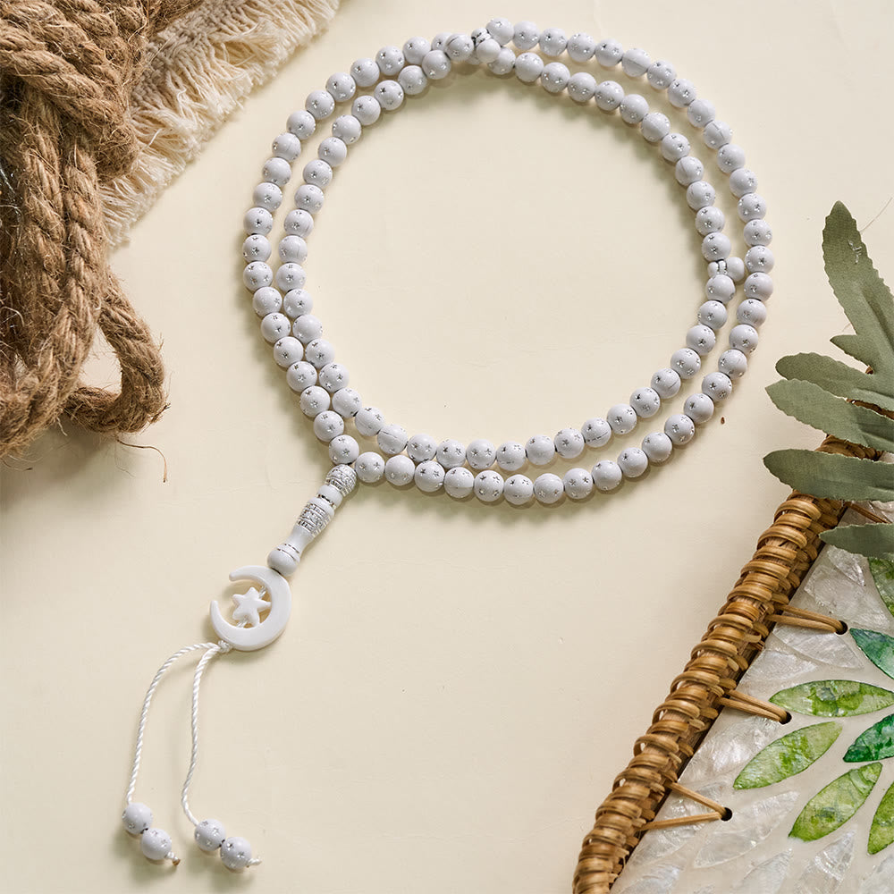 HilalHaven Serene Acrylic Bead Strand — Polished Calming Tassel Meditation Beads - Off-White - image 20