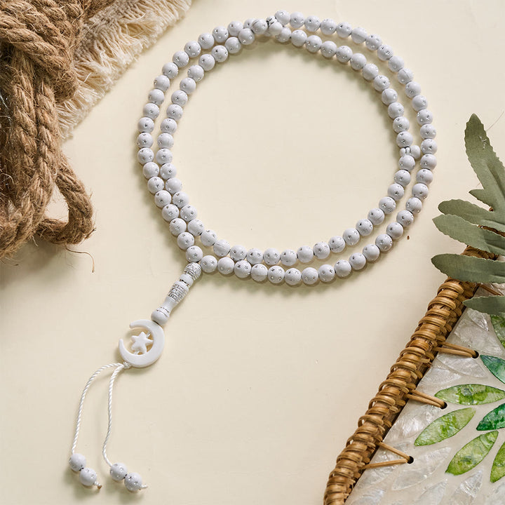 HilalHaven Serene Acrylic Bead Strand — Polished Calming Tassel Meditation Beads - Off-White - image 20