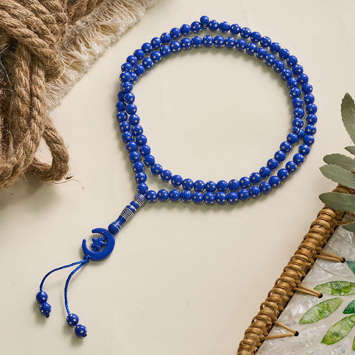 HilalHaven Serene Acrylic Bead Strand — Polished Calming Tassel Meditation Beads - Royal Blue - image 32