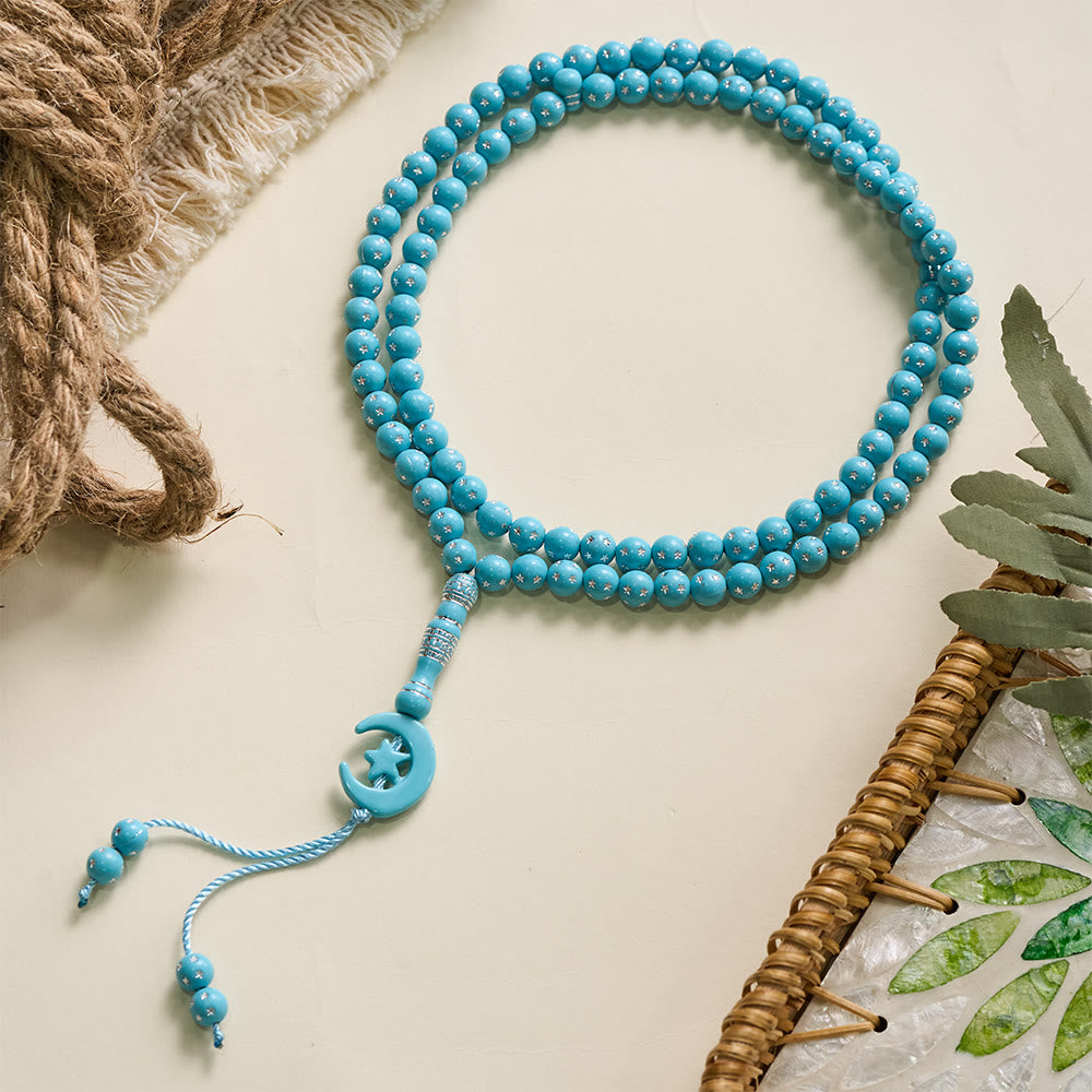 HilalHaven Serene Acrylic Bead Strand — Polished Calming Tassel Meditation Beads - Turquoise Blue - image 16