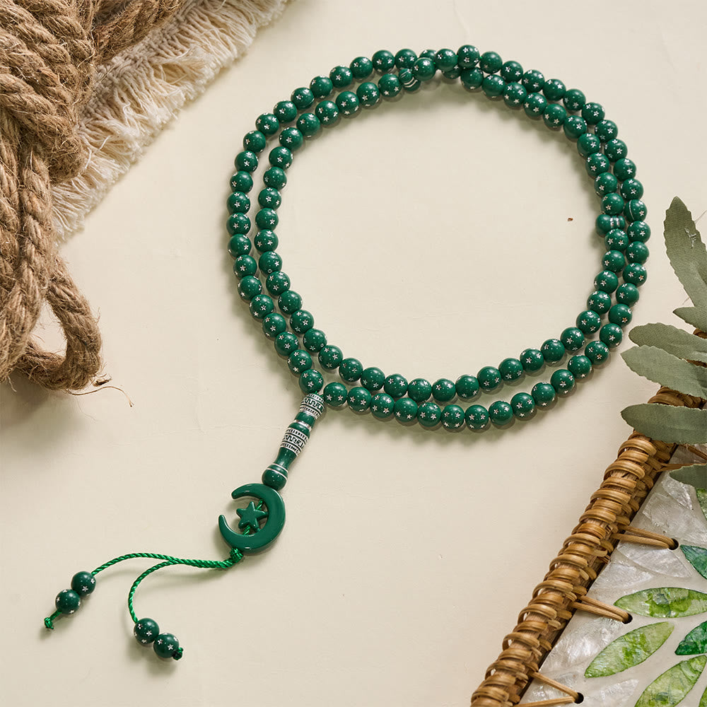 HilalHaven Serene Acrylic Bead Strand — Polished Calming Tassel Meditation Beads - Green - image 36
