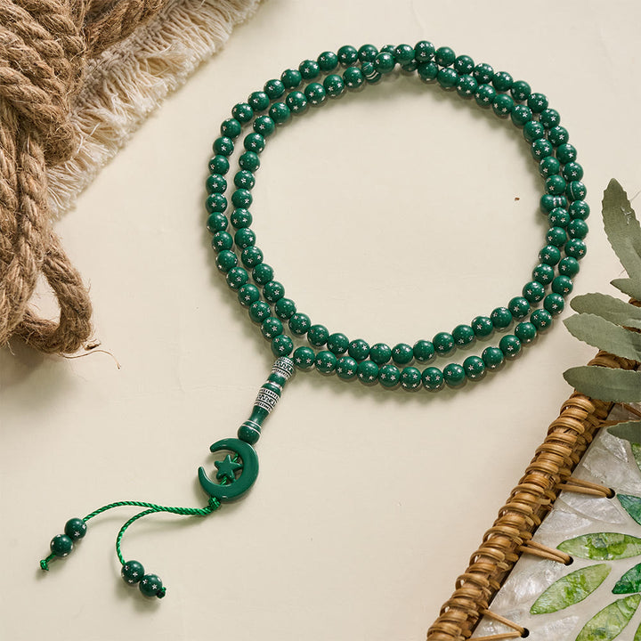 HilalHaven Serene Acrylic Bead Strand — Polished Calming Tassel Meditation Beads - Green - image 36
