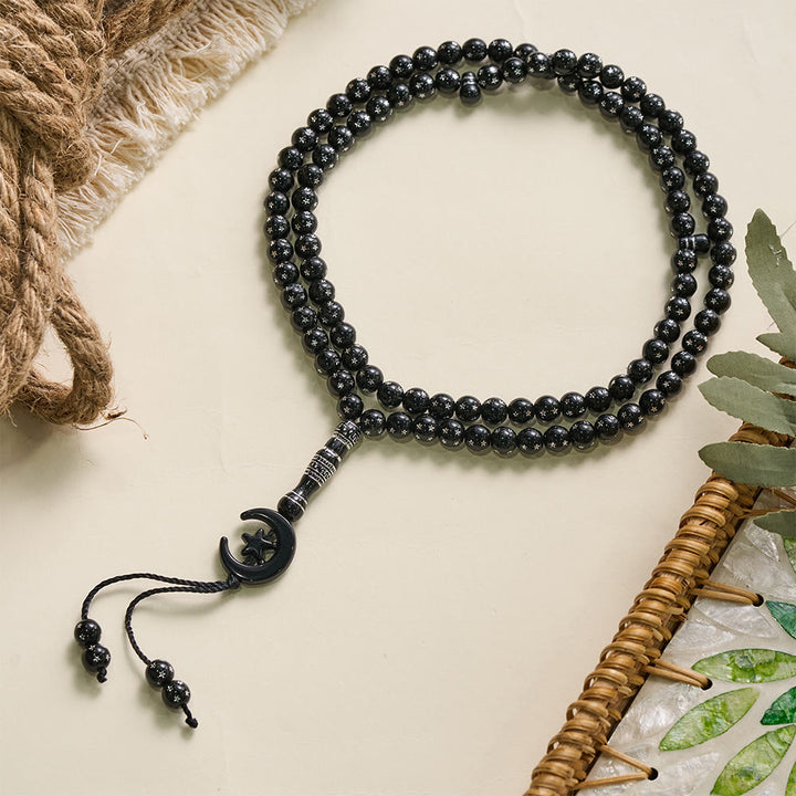 HilalHaven Serene Acrylic Bead Strand — Polished Calming Tassel Meditation Beads - Matte Black - image 24