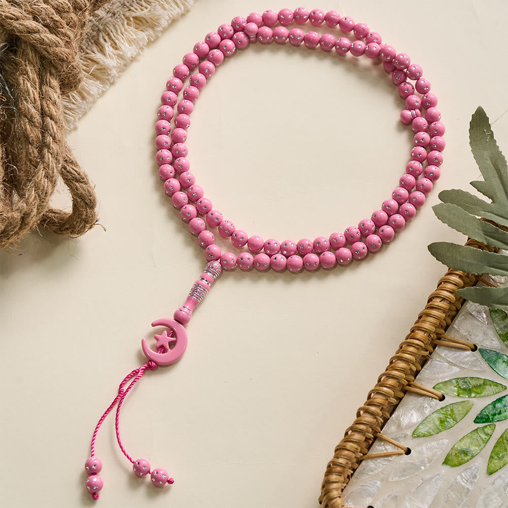 HilalHaven Serene Acrylic Bead Strand — Polished Calming Tassel Meditation Beads - Bright Pink - image 28