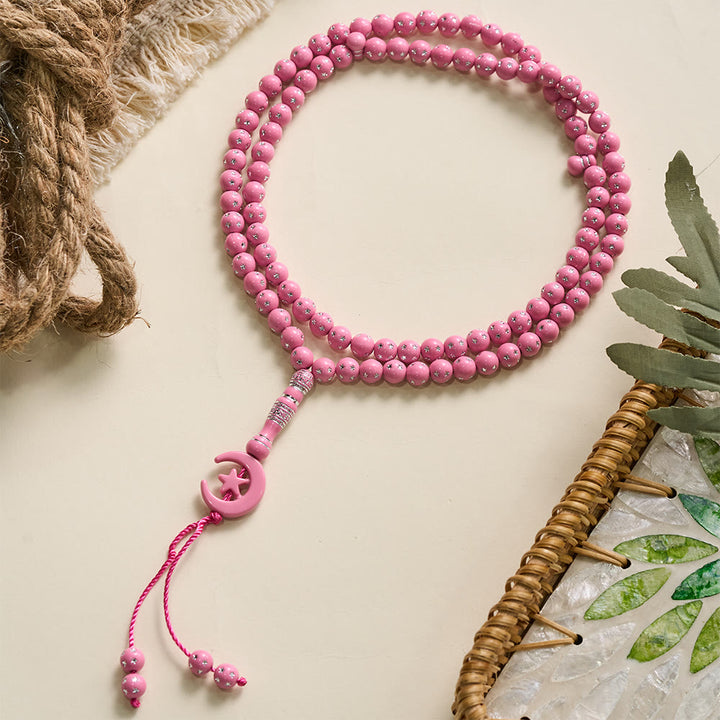 HilalHaven Serene Acrylic Bead Strand — Polished Calming Tassel Meditation Beads - Bright Pink - image 28