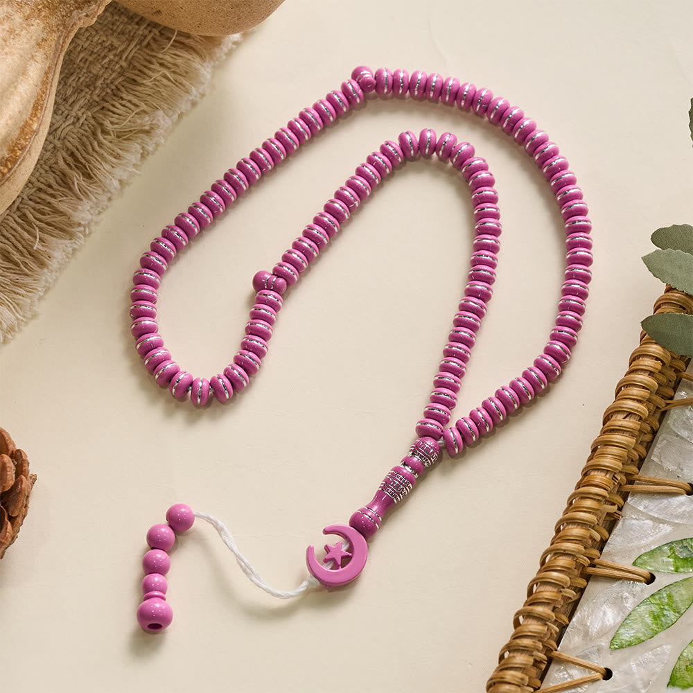 HilalHaven Serene Acrylic Disc 99 Beads Tasbih — Polished Handmade Meditation Strand - Pink - image 4