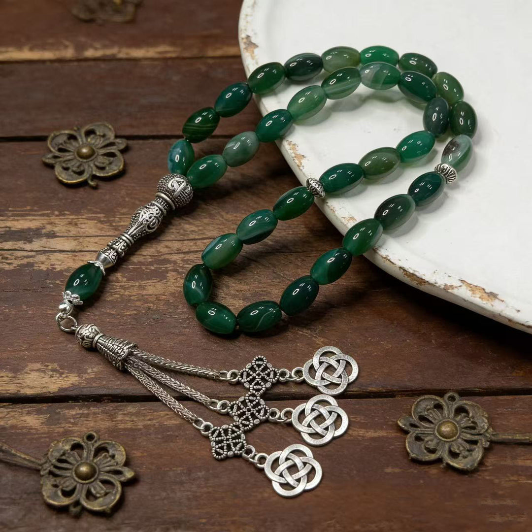 HilalHaven Artisan Green Stone 33 Beads Tasbih ——— Calming Green Oval Meditation Beads - image 1