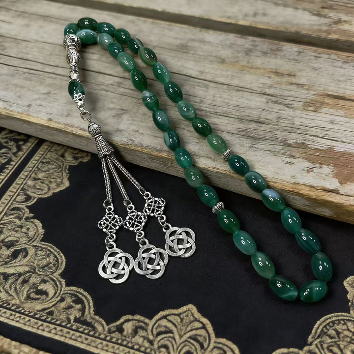 HilalHaven Artisan Green Stone 33 Beads Tasbih ——— Calming Green Oval Meditation Beads - image 2