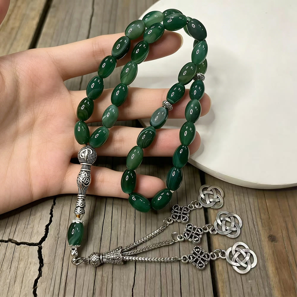 HilalHaven Artisan Green Stone 33 Beads Tasbih ——— Calming Green Oval Meditation Beads - image 3
