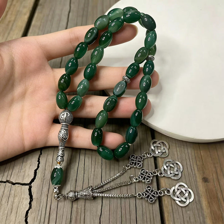 HilalHaven Artisan Green Stone 33 Beads Tasbih ——— Calming Green Oval Meditation Beads - image 3