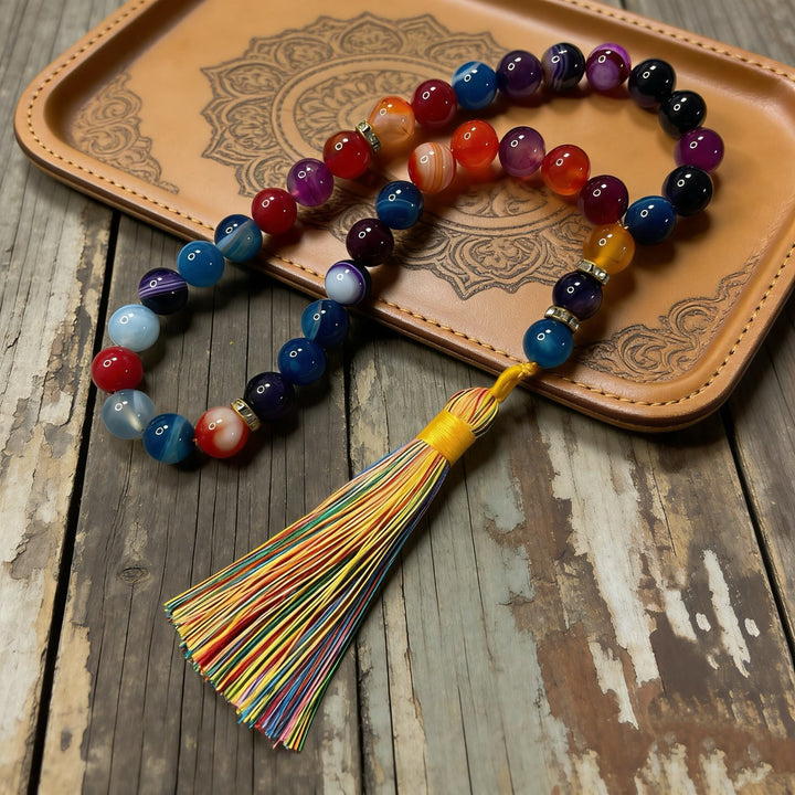 HilalHaven Natural Multicolor Agate 33 Beads Tasbih — Rainbow Tassel Mindfulness Prayer Set - image 2