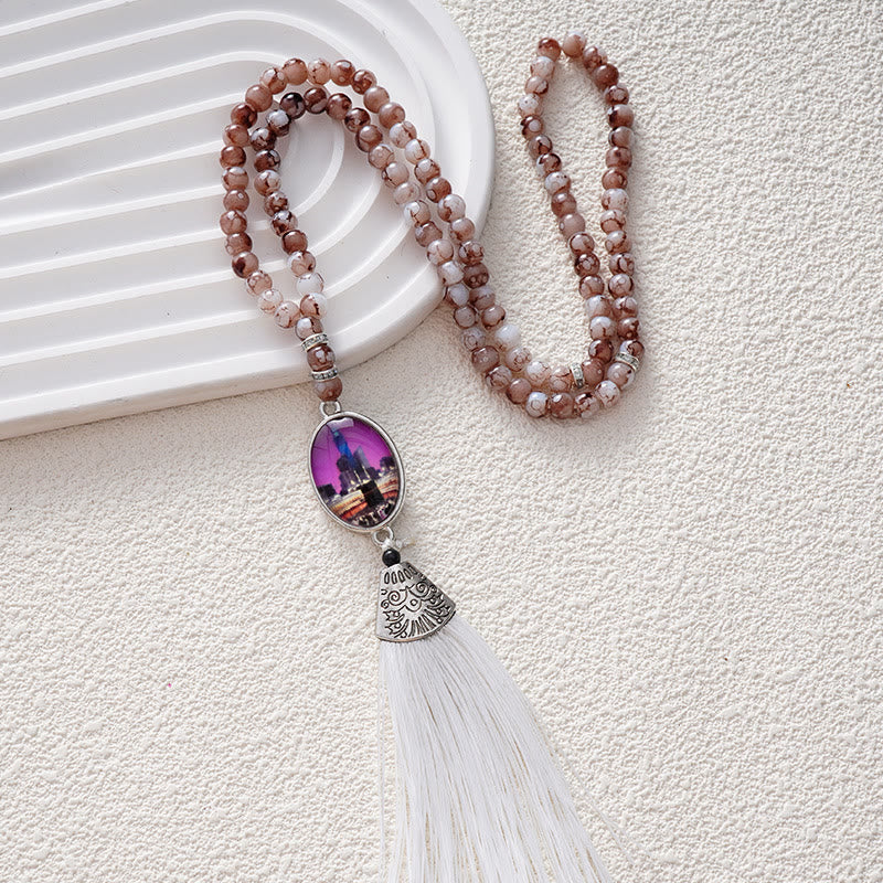 HilalHaven Versatile 99 Glass Beads Tasbih ——  Tassel Meditation Beads in Multiple Hues - Mocha Brown - image 4
