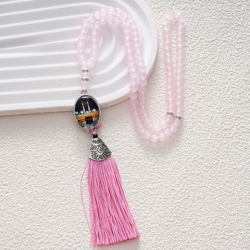 HilalHaven Versatile 99 Glass Beads Tasbih ——  Tassel Meditation Beads in Multiple Hues - Soft Pink - image 6