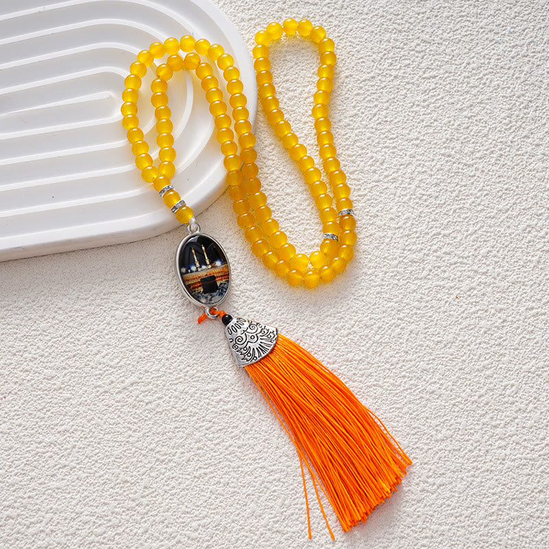 HilalHaven Versatile 99 Glass Beads Tasbih ——  Tassel Meditation Beads in Multiple Hues - Sunshine Yellow - image 11