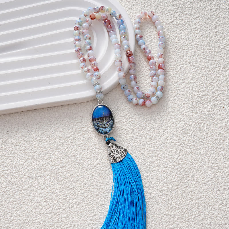 HilalHaven Versatile 99 Glass Beads Tasbih ——  Tassel Meditation Beads in Multiple Hues - Soft Pastel Blue &amp; Pink - image 1