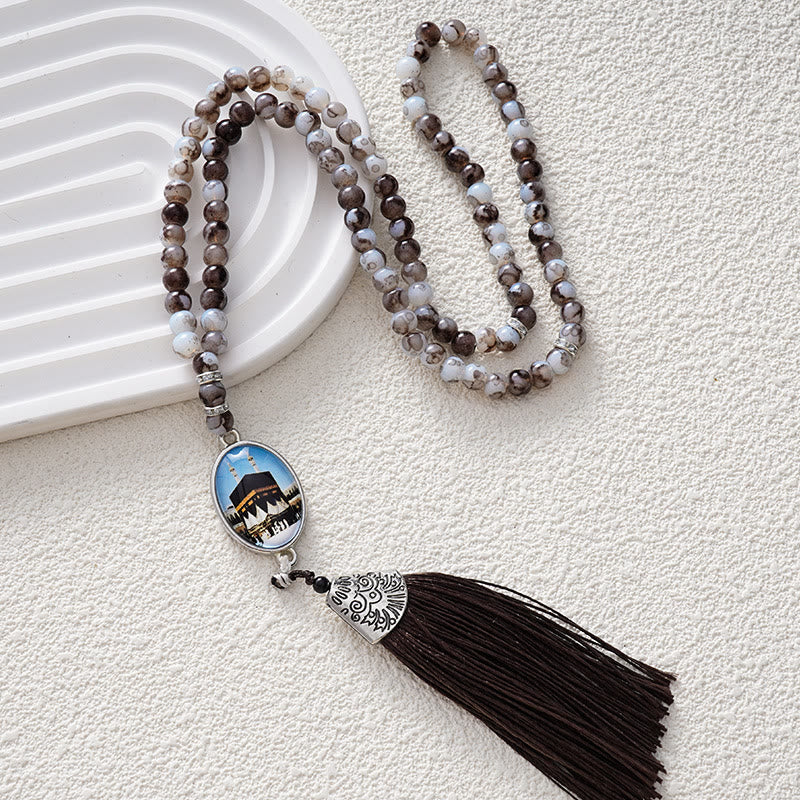 HilalHaven Versatile 99 Glass Beads Tasbih ——  Tassel Meditation Beads in Multiple Hues - Black&White - image 0