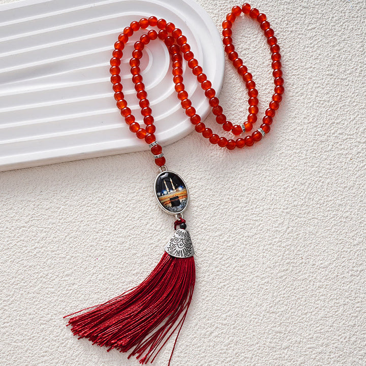 HilalHaven Versatile 99 Glass Beads Tasbih ——  Tassel Meditation Beads in Multiple Hues - Deep Red - image 8