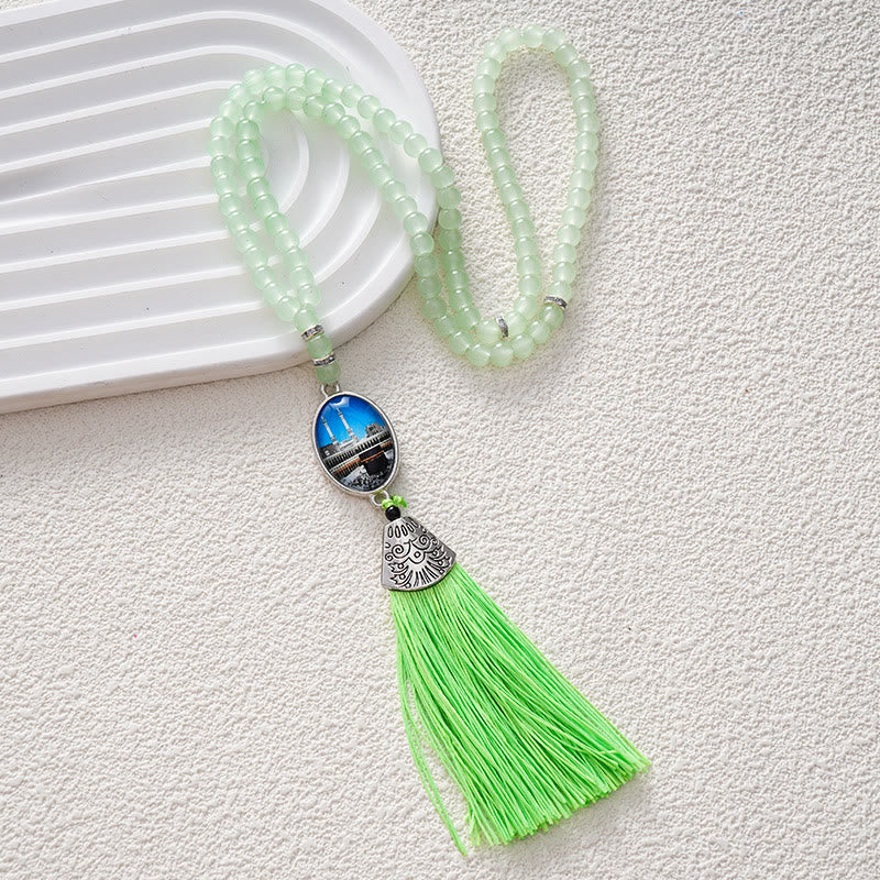 HilalHaven Versatile 99 Glass Beads Tasbih ——  Tassel Meditation Beads in Multiple Hues - Mint Green - image 9