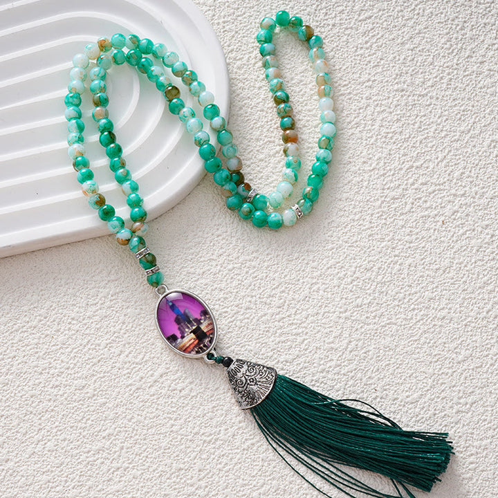 HilalHaven Versatile 99 Glass Beads Tasbih ——  Tassel Meditation Beads in Multiple Hues - Emerald Green - image 3