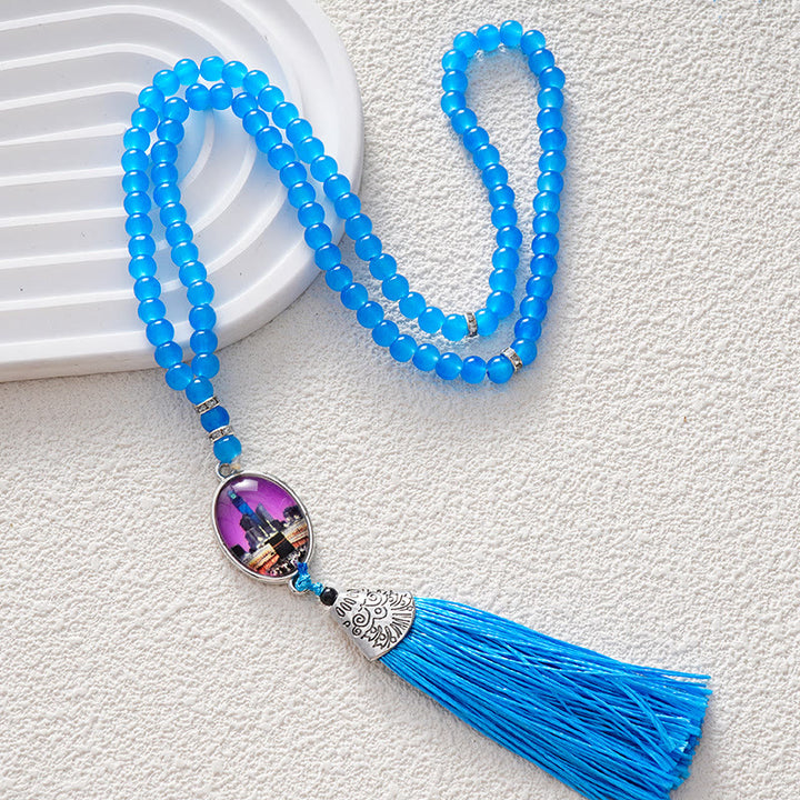 HilalHaven Versatile 99 Glass Beads Tasbih ——  Tassel Meditation Beads in Multiple Hues - Bright Blue - image 10