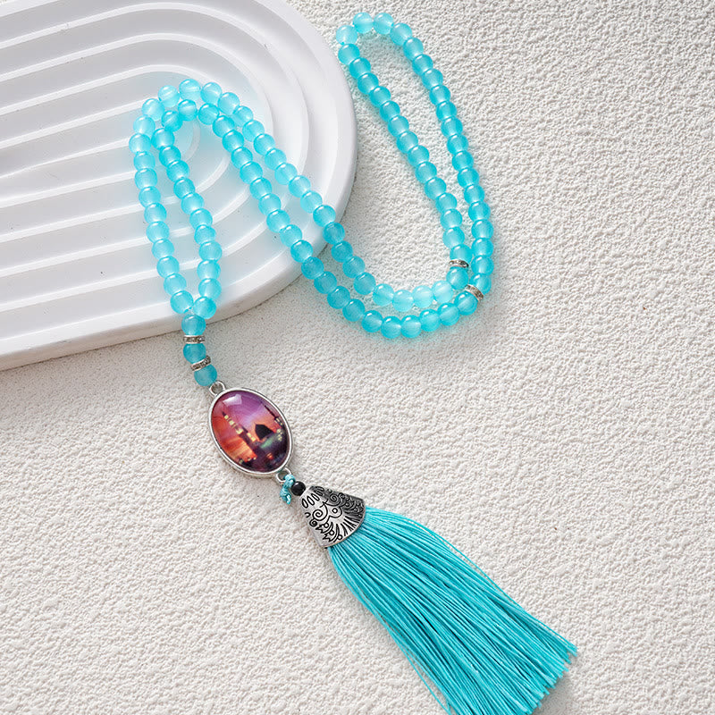 HilalHaven Versatile 99 Glass Beads Tasbih ——  Tassel Meditation Beads in Multiple Hues - Soft Sky Blue - image 12