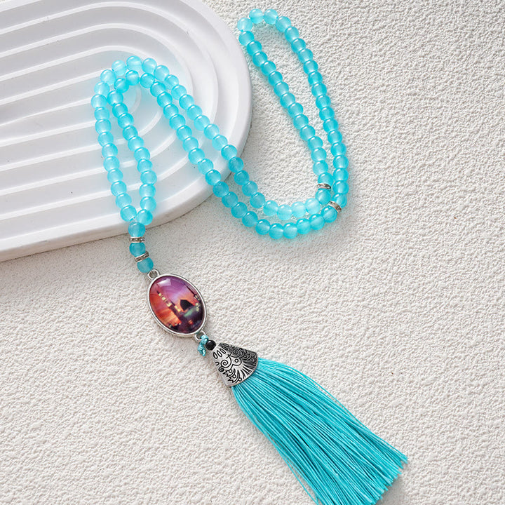HilalHaven Versatile 99 Glass Beads Tasbih ——  Tassel Meditation Beads in Multiple Hues - Soft Sky Blue - image 12