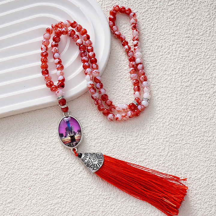 HilalHaven Versatile 99 Glass Beads Tasbih ——  Tassel Meditation Beads in Multiple Hues - Red&amp;White - image 2