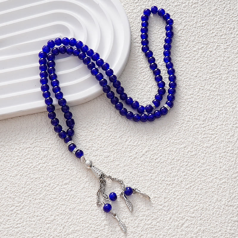 HilalHaven Versatile Glass Bead Set — Multicolor Strand with Feather Tassel - Dark Blue - image 2