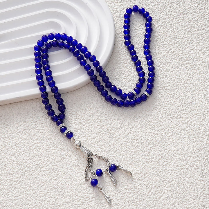 HilalHaven Versatile Glass Bead Set — Multicolor Strand with Feather Tassel - Dark Blue - image 2