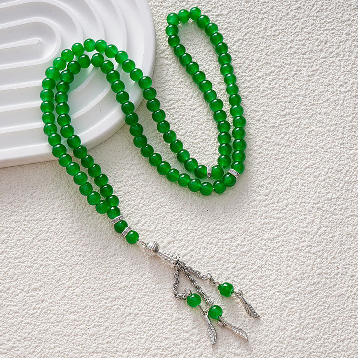 HilalHaven Versatile Glass Bead Set — Multicolor Strand with Feather Tassel - Green - image 4