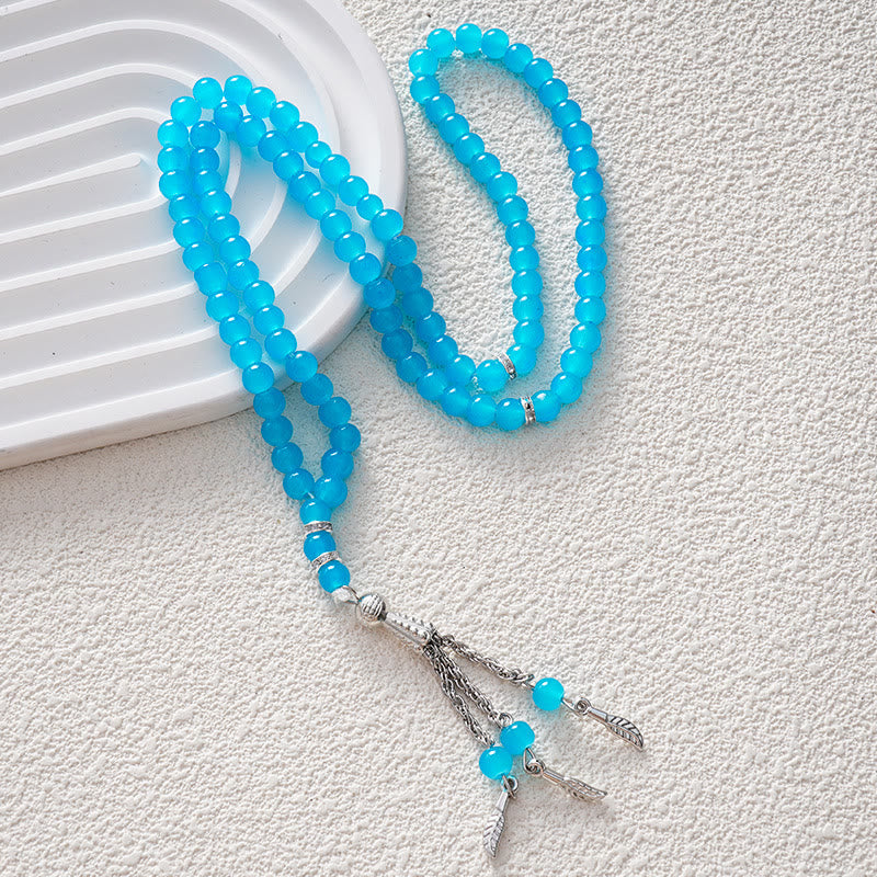 HilalHaven Versatile Glass Bead Set — Multicolor Strand with Feather Tassel - Sky Blue - image 3