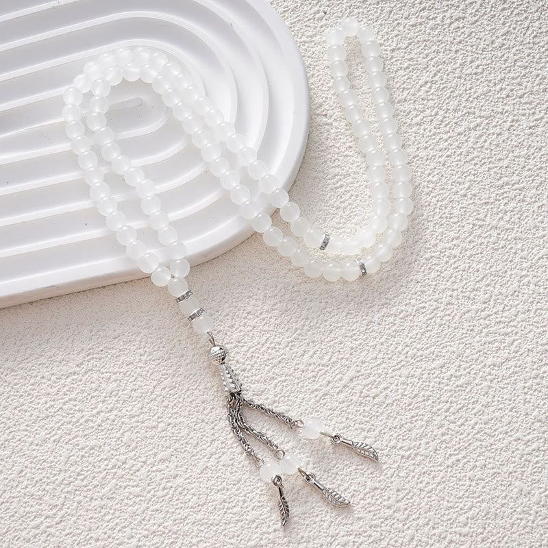 HilalHaven Versatile Glass Bead Set — Multicolor Strand with Feather Tassel - White - image 1