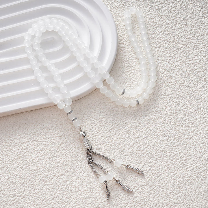 HilalHaven Versatile Glass Bead Set — Multicolor Strand with Feather Tassel - White - image 1