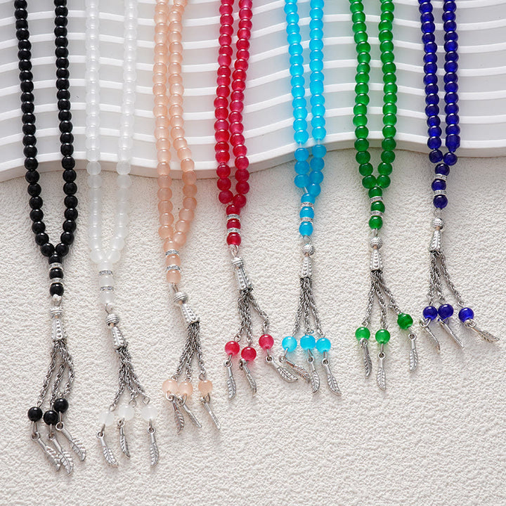HilalHaven Versatile Glass Bead Set — Multicolor Strand with Feather Tassel - image 7
