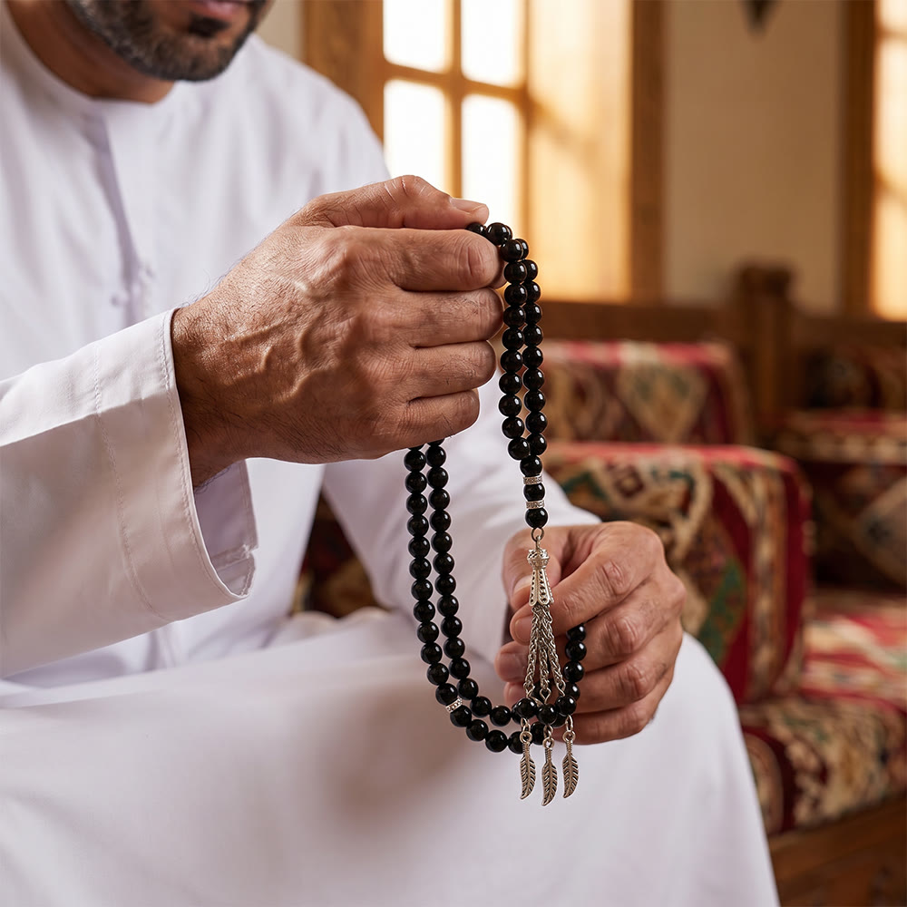 HilalHaven Versatile Glass Bead Set — Multicolor Strand with Feather Tassel - image 9