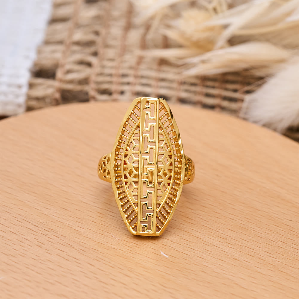 HilalHaven Unisex Gold-Plated Openwork Rings — 5 Modern Openwork Styles - Golden Geometric Lattice Statement Ring - US10 - image 1