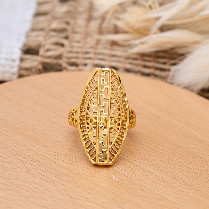 HilalHaven Unisex Gold-Plated Openwork Rings — 5 Modern Openwork Styles - Golden Geometric Lattice Statement Ring - US10 - image 1