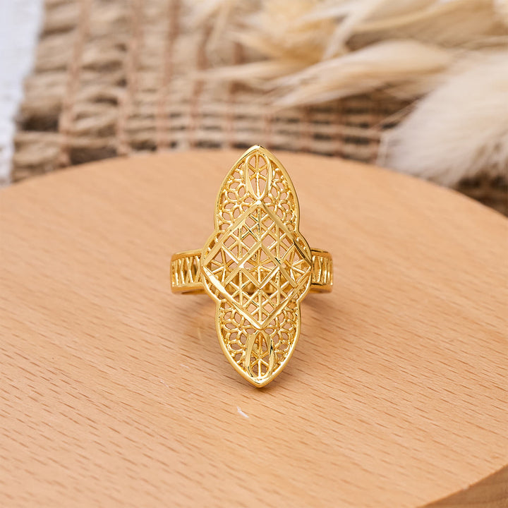 HilalHaven Unisex Gold-Plated Openwork Rings — 5 Modern Openwork Styles - Golden Minimalist Lattice Statement Ring - US9 - image 4