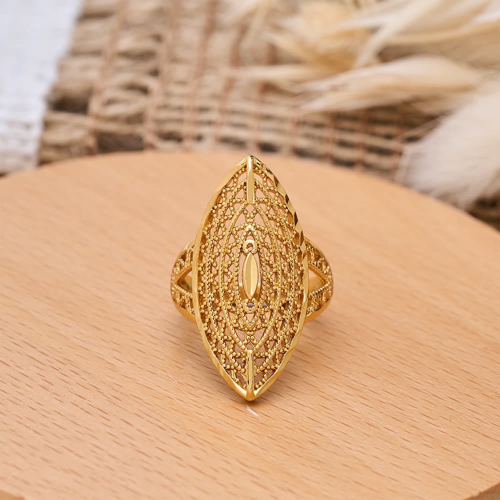 HilalHaven Unisex Gold-Plated Openwork Rings — 5 Modern Openwork Styles - Golden Ornate Center Statement Ring - US10 - image 7