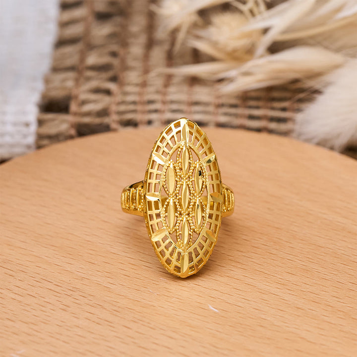 HilalHaven Unisex Gold-Plated Openwork Rings — 5 Modern Openwork Styles - Golden Sunburst Filigree Statement Ring - US10 - image 13