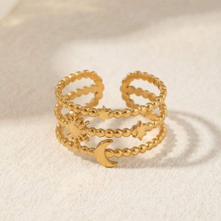 HilalHaven Beaded Sun Moon Star Ring — Adjustable Gold Plated Stackable Ring - image 3