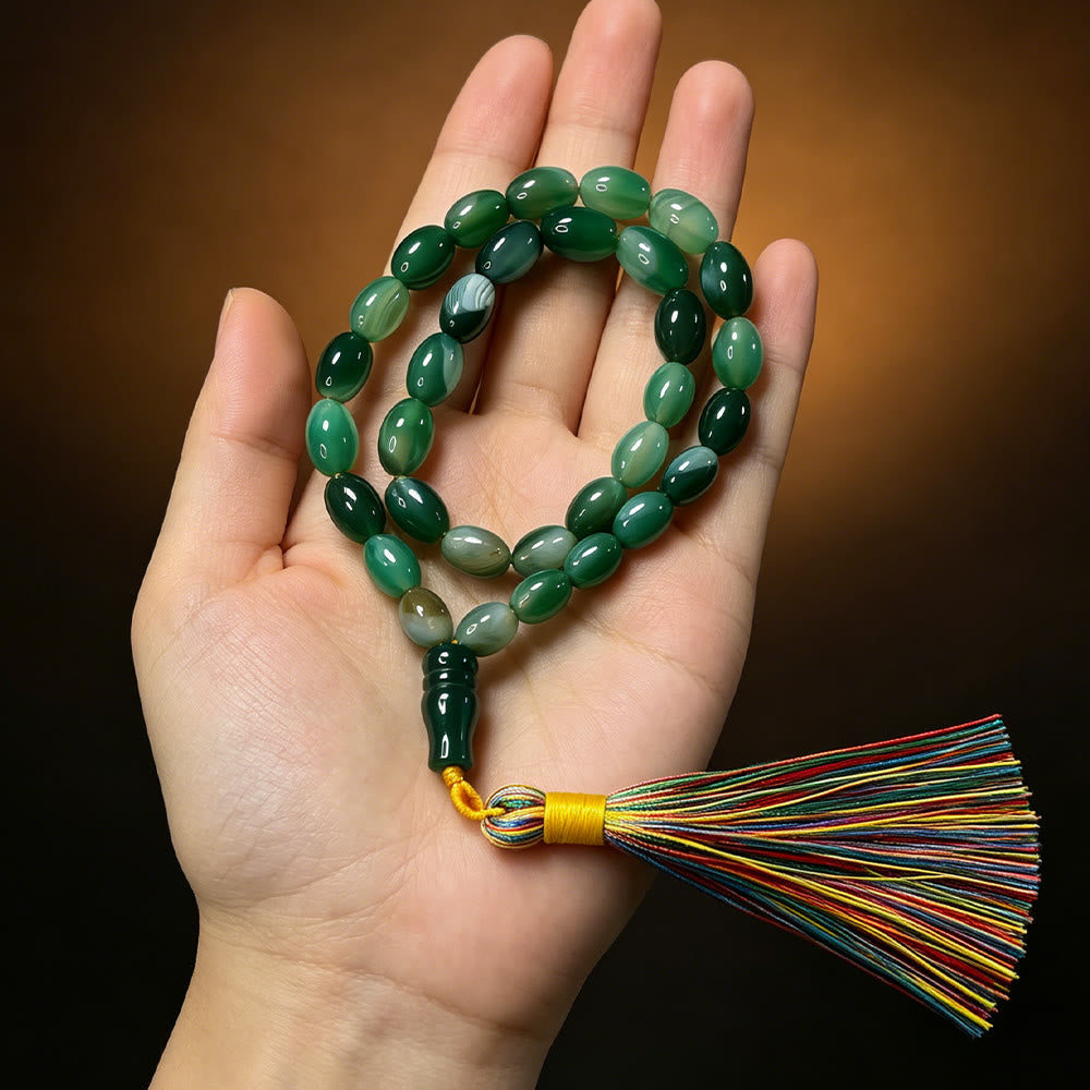 HilalHaven Natural Green Agate Oval 33 Beads Tasbih — Handcrafted Multicolor Tassel Meditation Set - image 4