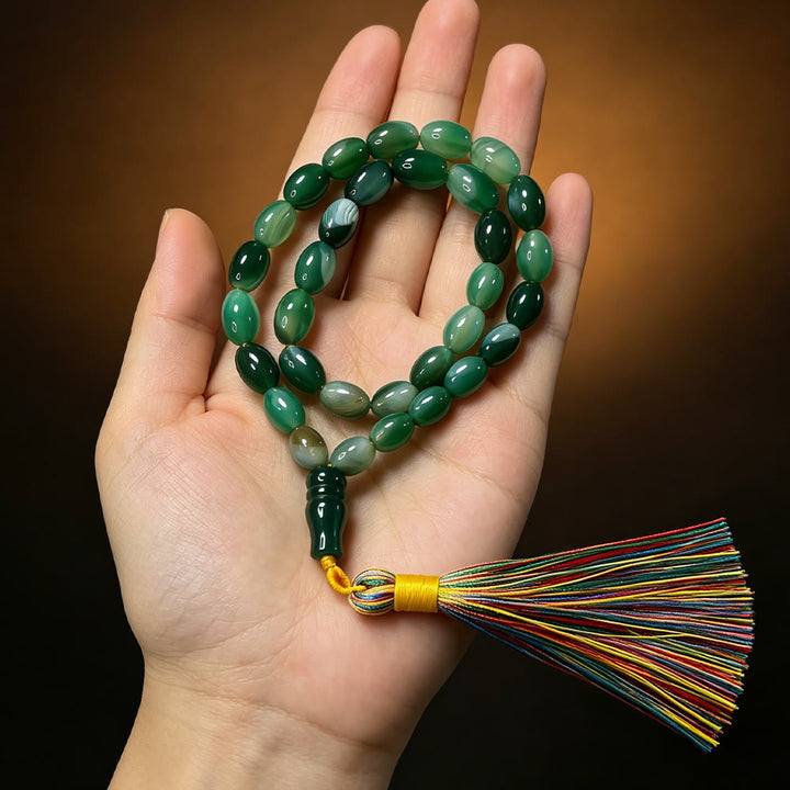 HilalHaven Natural Green Agate Oval 33 Beads Tasbih — Handcrafted Multicolor Tassel Meditation Set - image 4